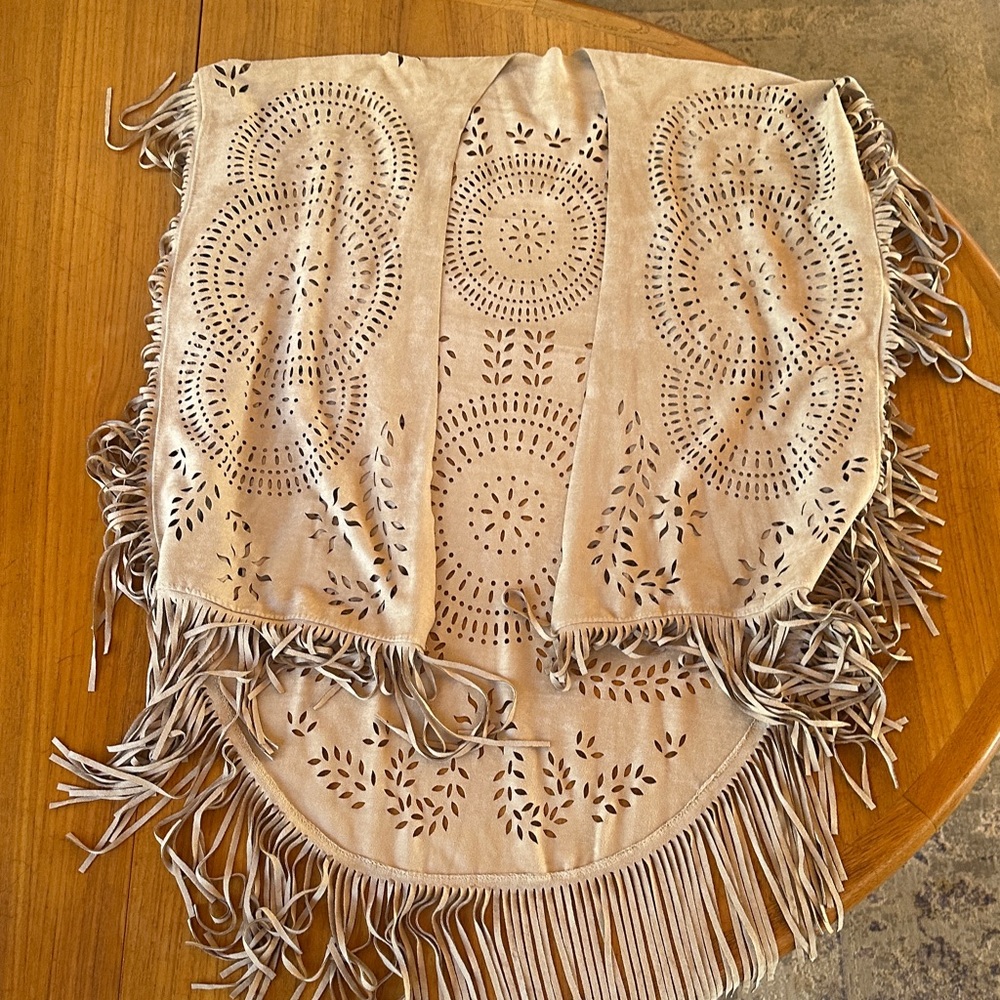 Boho Beige Fringe Vest